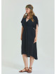 V Neck Pleated Detailed Black Casual Plus Size Dress 4606